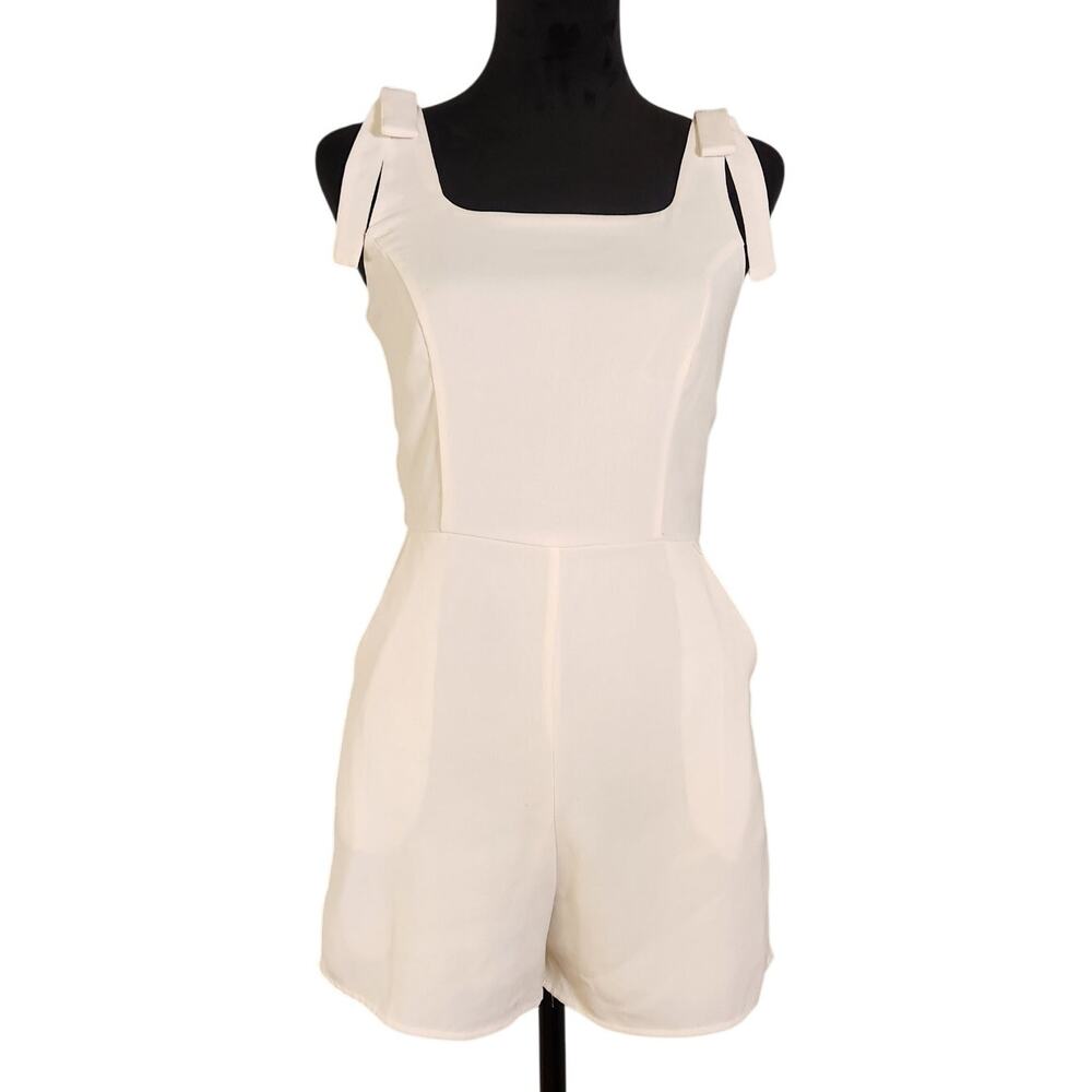 SHE + SKY White Sleeveless Romper with Bows, Size Small